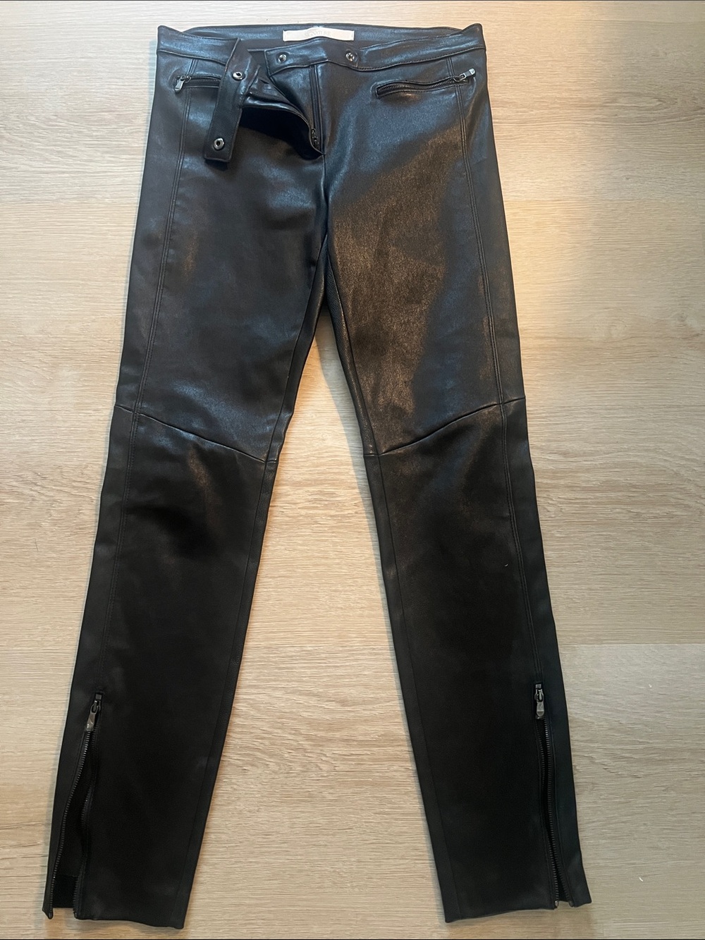 Black  Leather Zipper Leg Pants